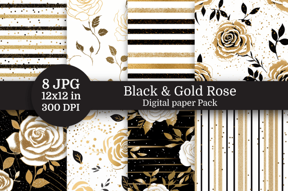 Black Gold Rose Digital Paper