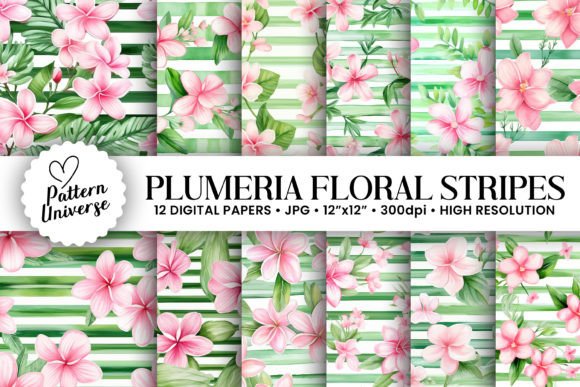 Bringing Tropical Elegance to Your Crafts with Watercolor Pink Plumeria Stripes Paper