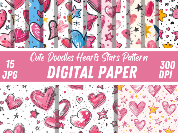 Cute Doodles Hearts Stars Paper Pattern: A Versatile Digital Asset for Creatives