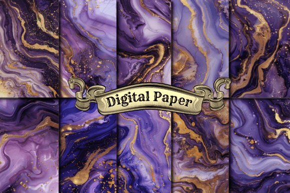 Elevating Digital Assets with Purple and Gold Agate Watercolor Texture