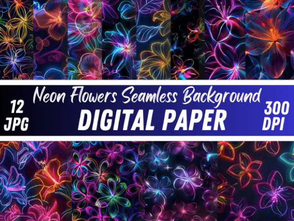 Luxury Disco Neon Flowers Paper Pattern