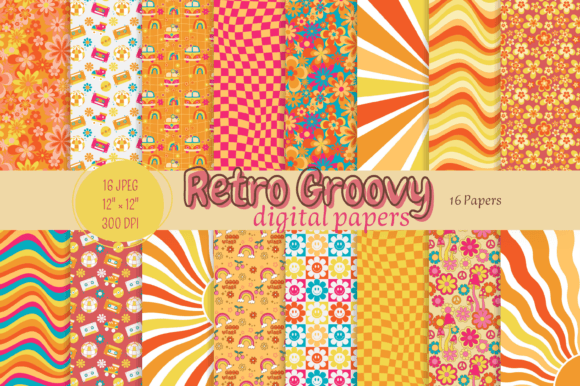 Retro Groovy Digital Paper Pack