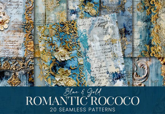 Romantic Rococo Blue Gold Italian Stucco