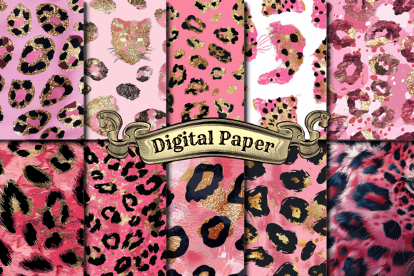 Scarlet and Gold Leopard Digital Paper