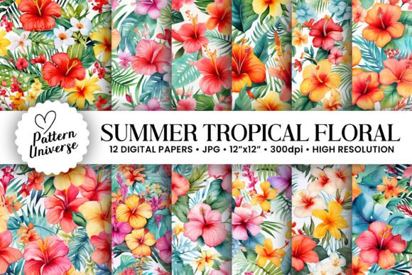 Summer Tropical Flowers Digital Papers